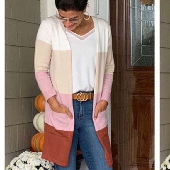 ECOWISH Womens Color Block Striped Cardigan - Picture 2 of 2